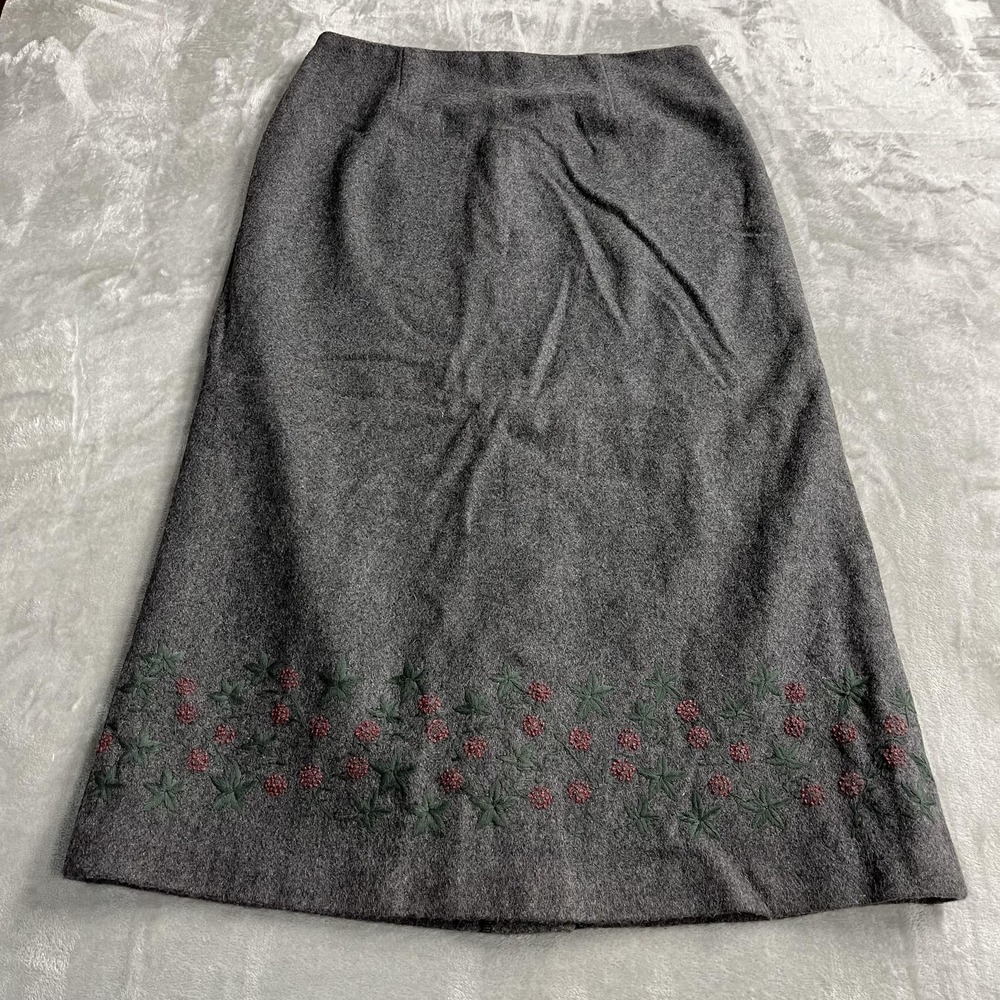 VTG Cabela's Skirt Size 16 Gray Wool Blend A Line Long Embroidered Floral Winter